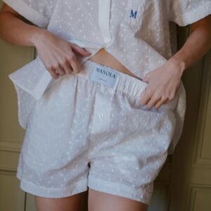 Manola Blanca Embroidered Boxer-style Pajama Shorts